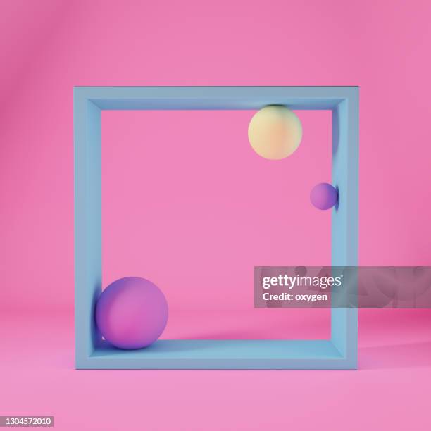 3d render square frame with sphere geometric shape. abstract minimalism pink background - three dimensional square stock pictures, royalty-free photos & images