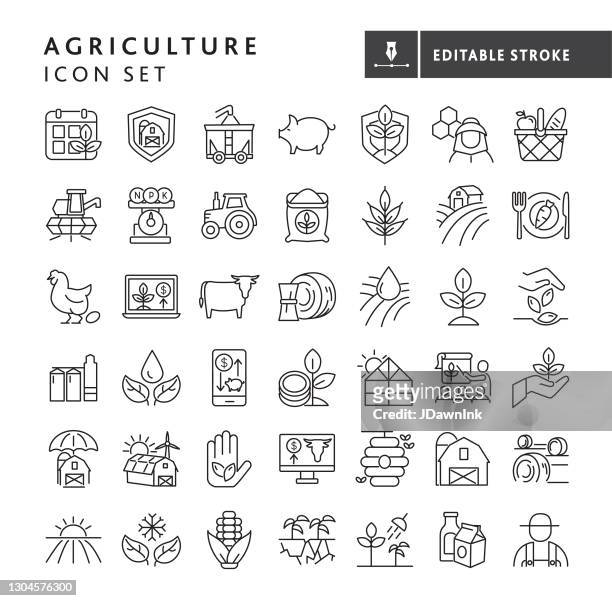 stockillustraties, clipart, cartoons en iconen met modern farm and agriculture icon concepts thin line style - bewerkbare lijn - gewas