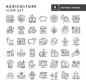 Modern Farm and Agriculture icon concepts thin line style - editable stroke