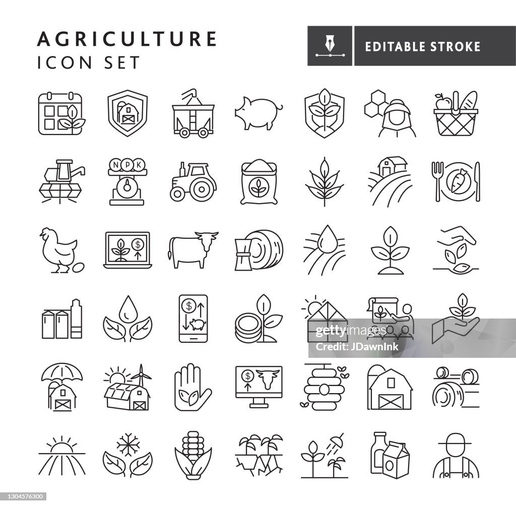 Modern Farm and Agriculture icon concepts thin line style - editable stroke