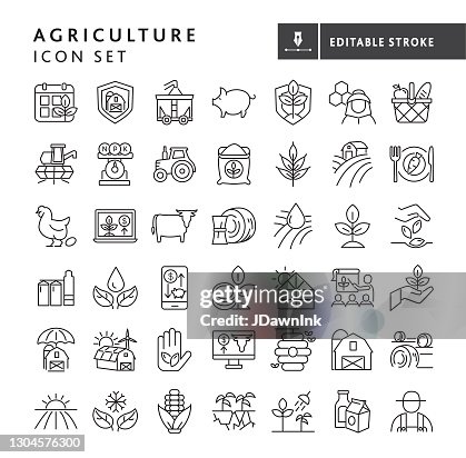 Modern Farm and Agriculture icon concepts thin line style - editable stroke Modern Farm and Agriculture icon concepts thin line style - editable stroke