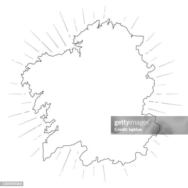 galicia map with sunbeams on white background - santiago de compostela stock illustrations