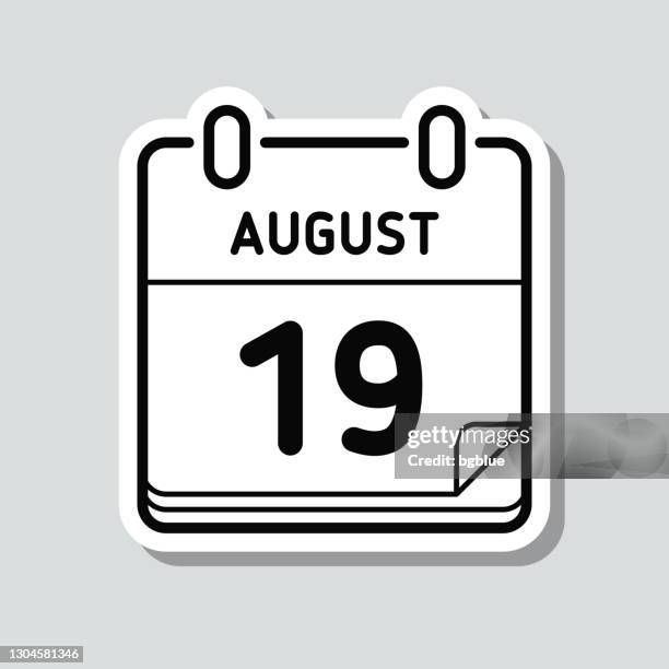 august 19. icon sticker on gray background - number 19 stock illustrations