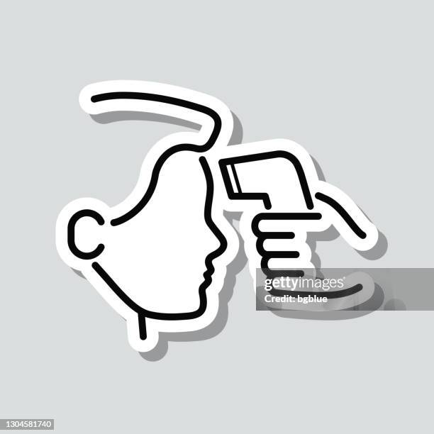 body temperature check. icon sticker on gray background - temperature scan stock illustrations