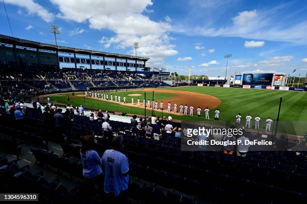 General view of the stadium during a moment of silence for Hank Steinbrenner prior to the game between the New York Yankees and the Toronto Blue Jays...