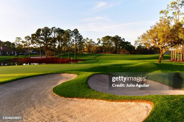 General view of the sandtraps on the second green at sunrise during the final round of the Gainbridge LPGA at Lake Nona Golf and Country Club on...