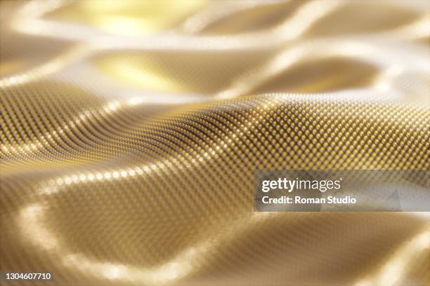 particle drapery. golden background. 3d illustration, 3d render. - silk foto e immagini stock