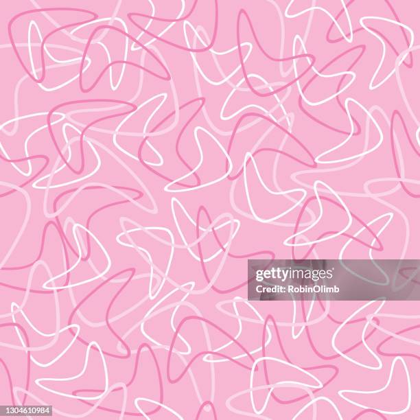 pink retro boomerangs seamless pattern - 60s patterns stock illustrations