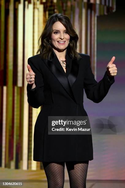 Tina Fey speaks onstage during the 78th Annual Golden Globe® Awards at The Rainbow Room on February 28, 2021 in New York City.