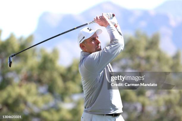 John Smoltz hits a tee shot on the 10th hole during the final round of the Cologuard Classic at the Catalina Course of the Omni Tucson National...