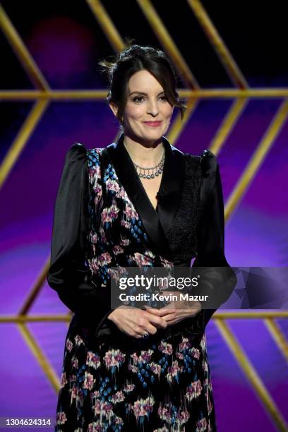 Tina Fey speaks onstage during the 78th Annual Golden Globe® Awards at The Rainbow Room on February 28, 2021 in New York City.