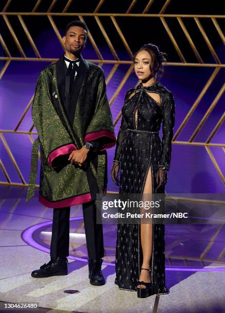 78th Annual GOLDEN GLOBE AWARDS -- Pictured in this image released on February 28, Jackson Lee and Satchel Lee speak onstage at the 78th Annual...