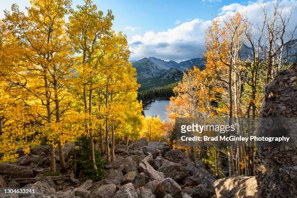 rocky mountain national park autumn at bear lake - rocky mountain national park stock pictures, royalty-free photos & images