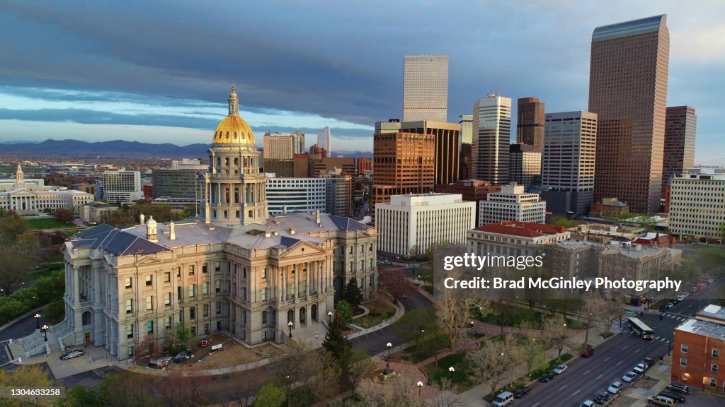 Sunrise downtown Denver Colorado cityscape