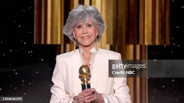 78th Annual GOLDEN GLOBE AWARDS -- Pictured in this screengrab released on February 28, Jane Fonda, winner of the Cecil B. DeMille Award, speaks...