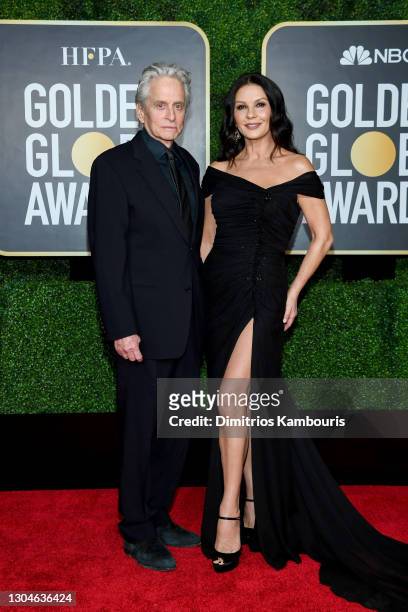 Michael Douglas and Catherine Zeta-Jones attend the 78th Annual Golden Globe® Awards at The Rainbow Room on February 28, 2021 in New York City.