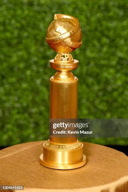 View of the Golden Globe Trophy on display during the 78th Annual Golden Globe® Awards aired on February 28th, 2021 at The Rainbow Room on February...