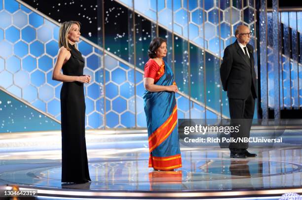 78th Annual GOLDEN GLOBE AWARDS -- Pictured in this image released on February 28, HFPA Vice President Helen Hoehne, HFPA Board Chair Meher Tatna,...