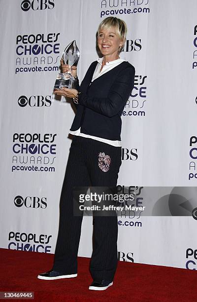 Ellen DeGeneres poses in the press room for the 35th Annual People's Choice Awards at The Shrine Auditorium on January 7, 2009 in Los Angeles,...