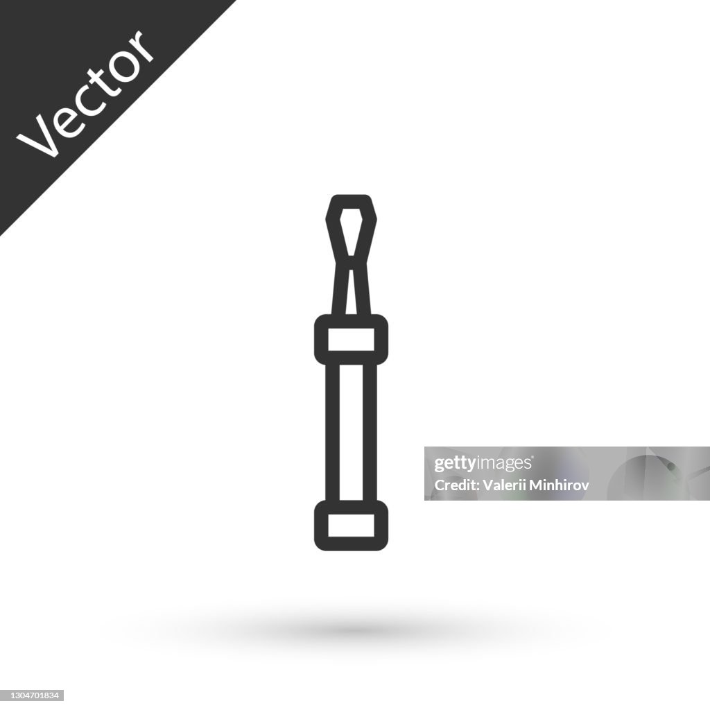 Icono de destornillador de línea gris aislado sobre fondo blanco. Símbolo de la herramienta de servicio. Vector