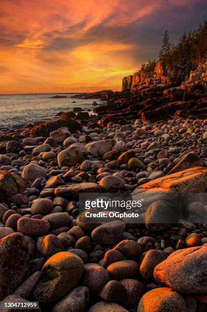 early morning on a stone beach - maine coastline stock pictures, royalty-free photos & images