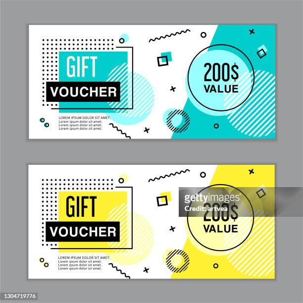 gift vouchers template - 80s patterns stock illustrations