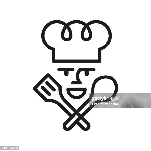 ilustraciones, imágenes clip art, dibujos animados e iconos de stock de icono de línea de chef - kitchen utensil