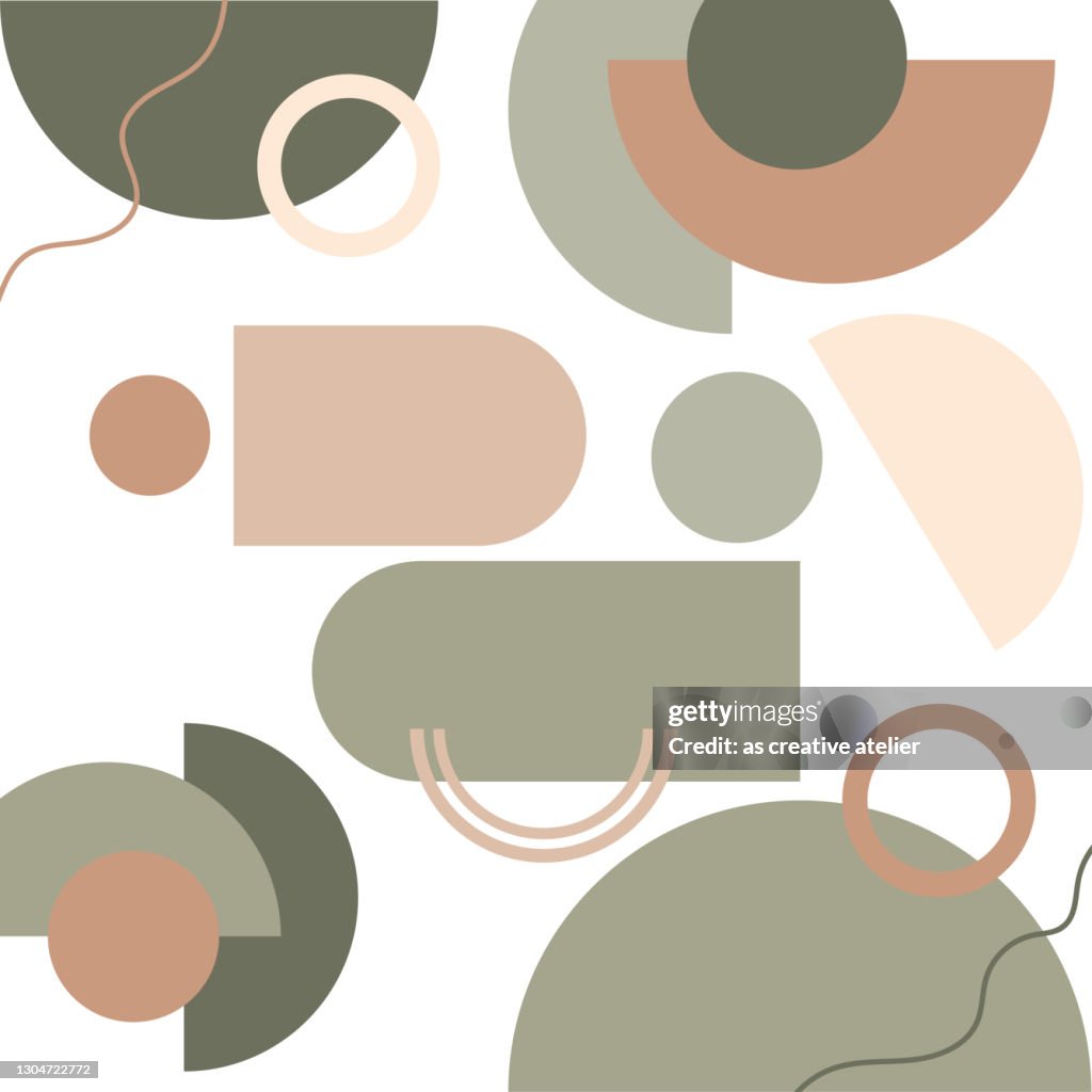 Cartel geométrico - Estampados abstractos y decoración de pared boho. Impresión de arte neutro minimalista moderno de mediados de siglo.