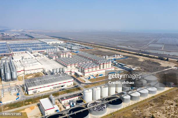 aerial view of a modern brewery - outdoor brewery stock pictures, royalty-free photos & images