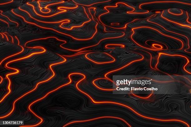 dark shiny landscape with orange neon streaks - lava 個照片及圖片檔
