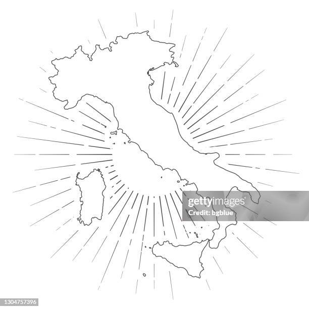 bildbanksillustrationer, clip art samt tecknat material och ikoner med italien karta med solstrålar på vit bakgrund - karta italien