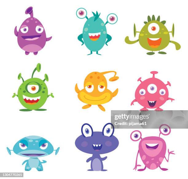 stockillustraties, clipart, cartoons en iconen met leuke beeldverhaalmonsters - excentriek