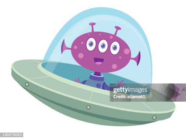 flying saucer - cartoon spaceship stock illustrations