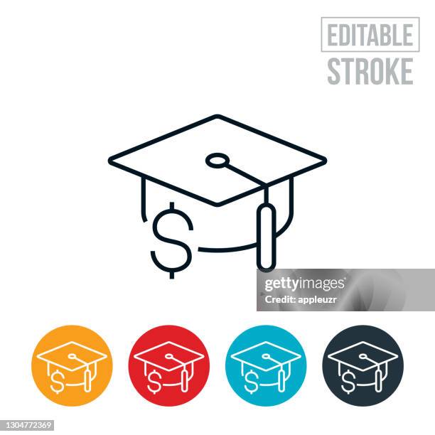student loan thin line icon - editable stroke - student debt icon stock illustrations