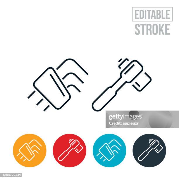 hex wrenches and socket wrench thin line icon - editable stroke - socket wrench stock illustrations