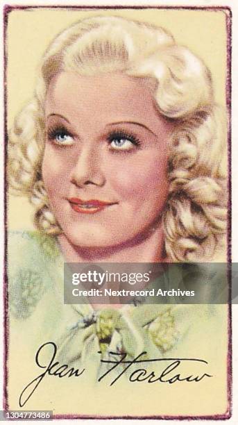 Collectible tobacco or cigarette card, 'Signed Portraits of Famous Stars' series, published 1935 by Gallaher Ltd depicting illustrated British and...