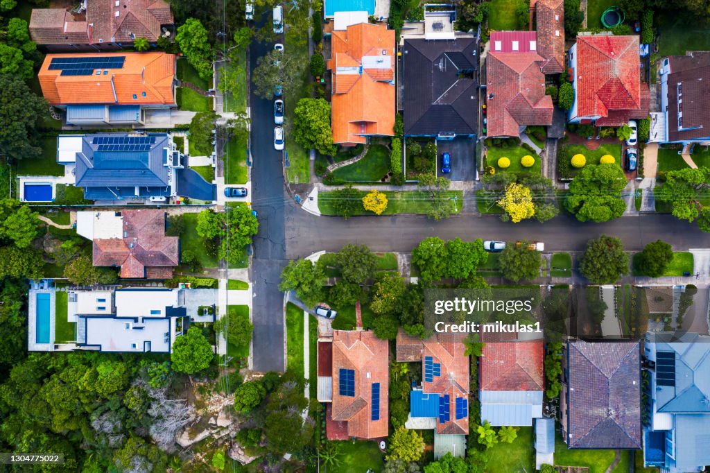 Sydney Suburb overhead perspective roof tops