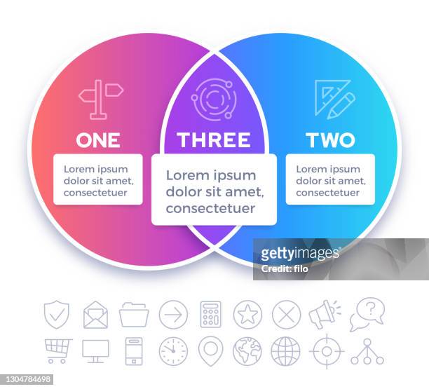 venn diagram infographic two subjects - dual stock illustrations