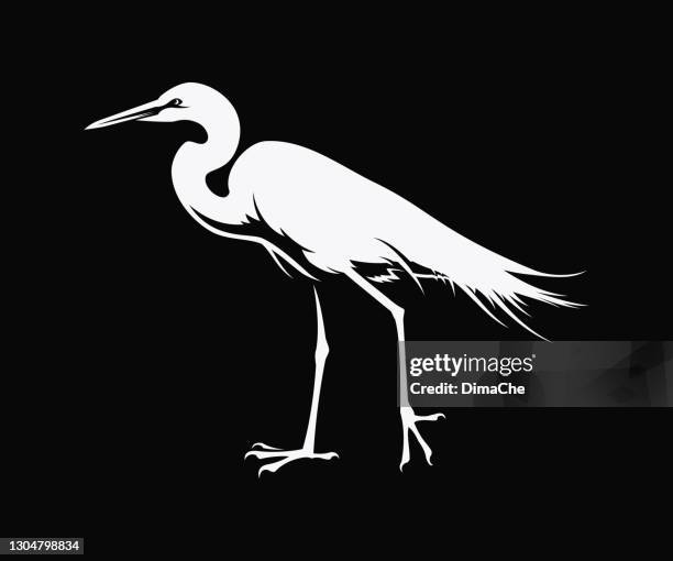 illustrations, cliparts, dessins animés et icônes de silhouette d’oiseau de heron découpée l’icône de vecteur - aigrette