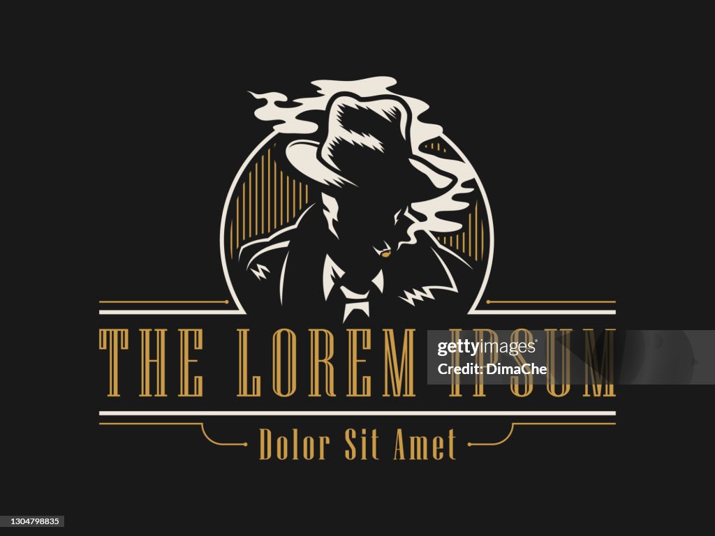 Man i hatt röker en cigarr utskuren silhuett - vintage stil emblem
