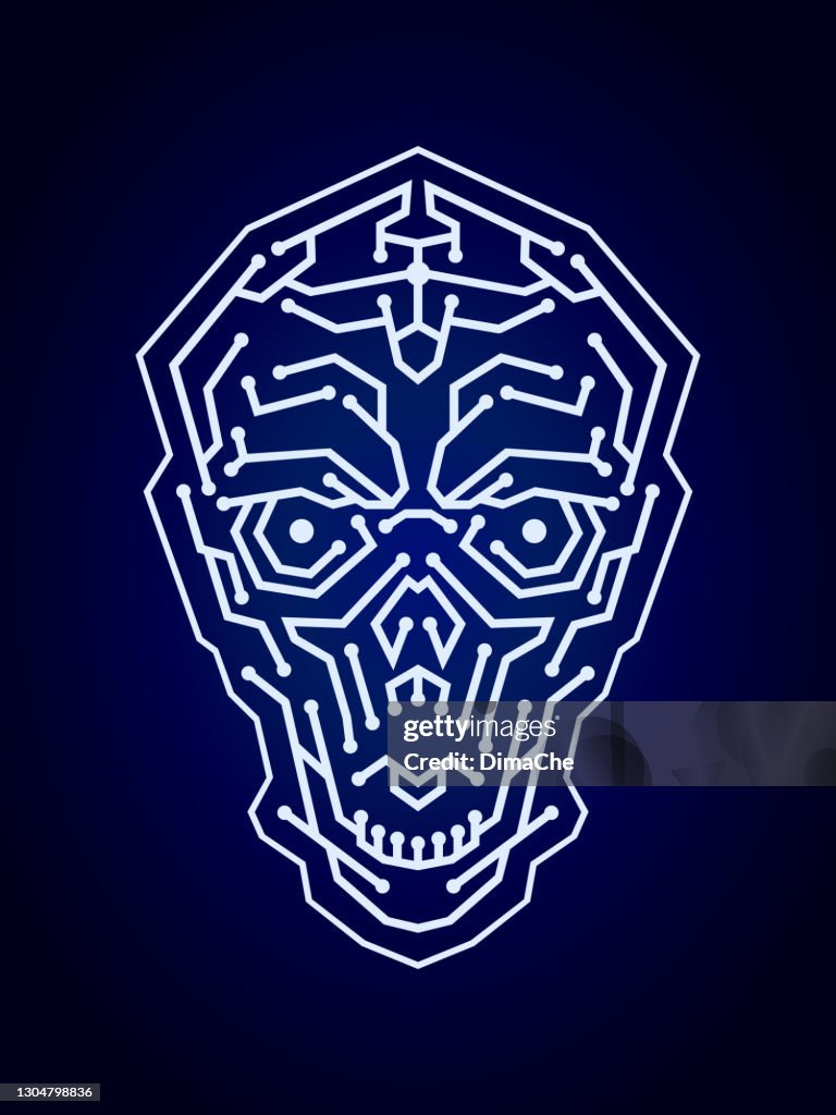 Cyber Skull Digital Symbol Of Cyber Piracy Hacker Cracker Virus Attack ...