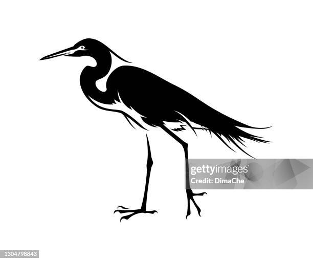 illustrations, cliparts, dessins animés et icônes de silhouette noire d’oiseau de heron découpée l’icône de vecteur - aigrette