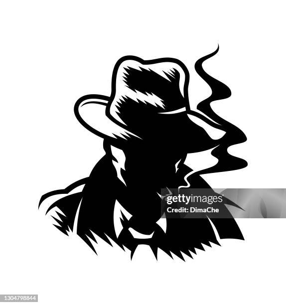 man in a hat smokes a cigar cut out vector silhouette - human face logo stock illustrations