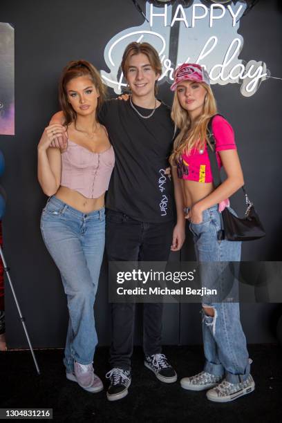 Brighton Sharbino, Sawyer Sharbino and Jessica Belkin at Sawyer Sharbino's 15th Birthday Celebration on March 01, 2021 in Bel Air, California.