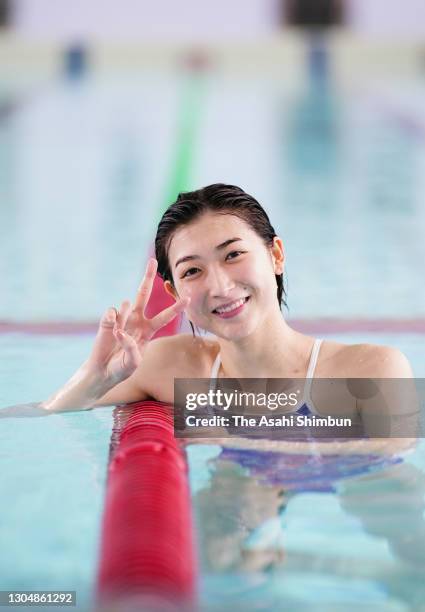 Rikako Ikee is seen during a training session on February 26, 2021 in Tokyo, Japan.