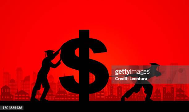 graduates and money - pulling rope stock illustrations
