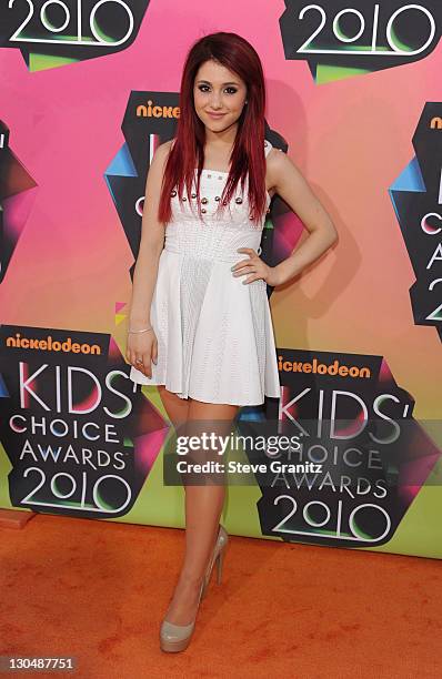 Actress Ariana Grande arrives at Nickelodeon's 23rd Annual Kids' Choice Awards held at UCLA's Pauley Pavilion on March 27, 2010 in Los Angeles,...