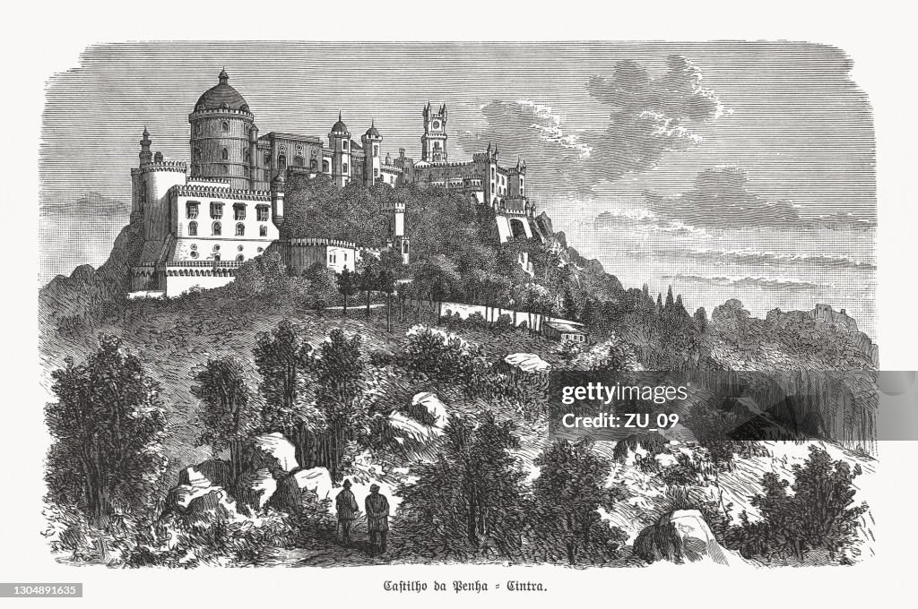 Pena Palace bei Sintra, Portugal, Holzstich, veröffentlicht 1893