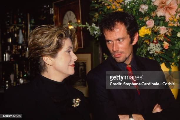 Catherine Deneuve and her son Christian Vadim attend «Dominique Besnehard celebrates his 40th Birthday» at Laperouse Restaurant in Paris on February...