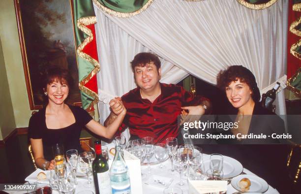 Nathalie Baye, Dominique Besnehard, and Marlene Jobert attend « Dominique Besnehard celebrates his 40th Birthday » at Laperouse Restaurant in Paris...